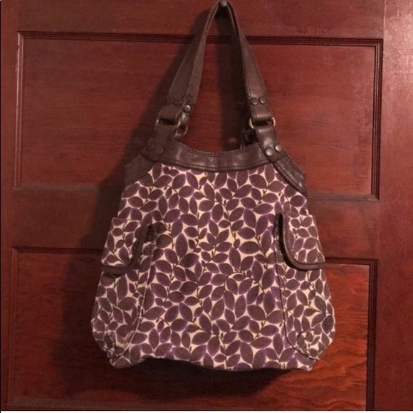 LUCKY BRAND LEATHER/CANVAS HOBO BAG - Picture 2 of 7